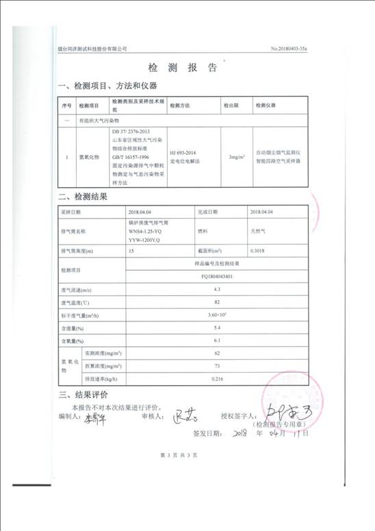 煙臺豐魯精細化工有限責任公司廢水氣體監測報告